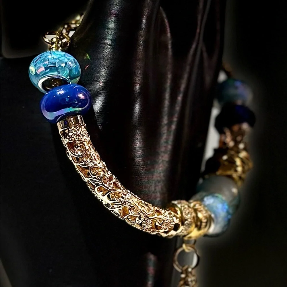 Elegant Gold and Blue Charm Bracelet